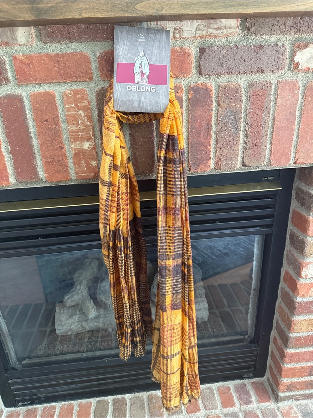 David and Young Yellow and Brown Plaid Oblong Scarf